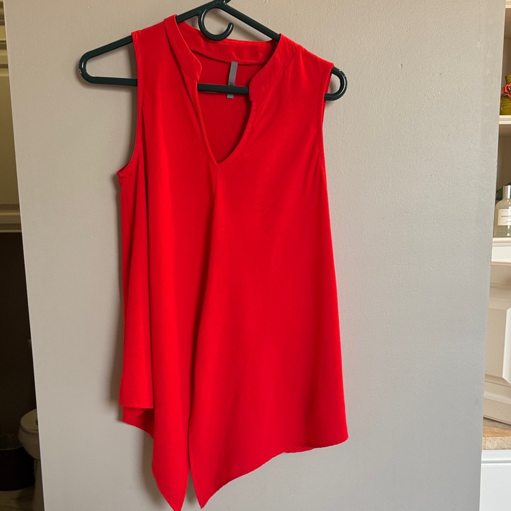 Jolie Red Sleeveless Asymmetric V-Neck Blouse